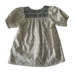 Madewell Embroidered Smocked V Neck Puff Sleeve Peasant Top Cream Navy XS thumbnail 3