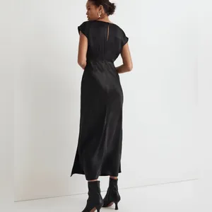 Madewell Black Wide V-Neck Midi Dress Size 00 thumbnail 4