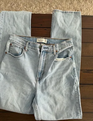 Abercrombie & Fitch Light Blue High-Rise Slim Straight Jeans thumbnail 1