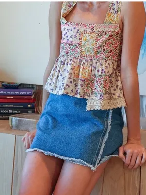 NEW! Natural Life Denim Wrap Style Crossover Frayed Hem Cotton Mini Skirt Medium thumbnail 1