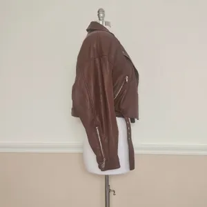 Lamarque Women's Mahogany Brown Dani Moto Jacket Large Cropped Belted Fall thumbnail 4