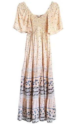 Pinkblush Boho Floral Smocked Maternity Midi Dress Small Light Pink Short Sleeve thumbnail 3