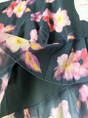 Amber Sky S Black Floral Mesh Ruffle Asymmetrical Skirt NWT thumbnail 4