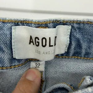 AGOLDE Distressed Crop Jeans Womens 32 Raw Hem Light Wash Straight‎ 90s thumbnail 4
