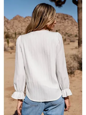 NWT Cupshe White Lace Blouson Sleeve Ruff Cuff Top - Size: Small thumbnail 7
