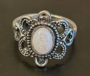 Oval simulated opal silver plated ring size 7.75 thumbnail 1