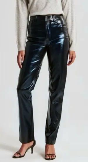 Abercrombie & Fitch The 90’s Straight Ultra High Rise Vegan Leather Pants NOWT thumbnail 1