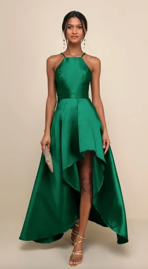 Lulus Broadway Show Emerald Green High-Low Gown Formal Glam Party Small NWT thumbnail 1
