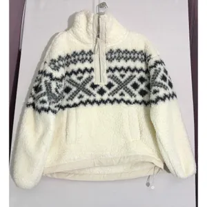 Abercrombie & Fitch Sherpa Fleece Quarter Zip Fair‎ Isle Pullover Cream Small thumbnail 1