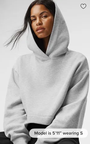 Alo NWT Bae Hoodie Athletic Heather Grey Cropped Pullover Sweatshirt Size L thumbnail 1