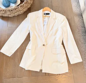 Zara‎ Linen Blend Blazer Women Cream Large 9929/225/712 New With Tags thumbnail 1