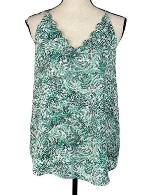 LOFT Outlet Medium Tank Top Sleeveless Racerback Lined Leaf Print V-Neck Multi thumbnail 1