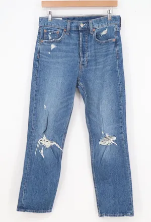 Gap Cheeky Straight High Rise Distressed Blue Denim Jeans Womens Size 28 6R thumbnail 1