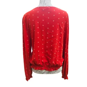 American Eagle -590 Red‎ Floral Print Long Sleeve V-Neck Ruched Blouse - Large thumbnail 2