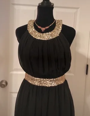 Black and gold homecoming / wedding guest dress thumbnail 2