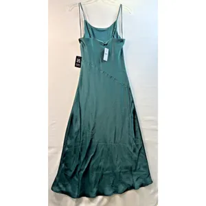 Express Women's Slip Dress Green‎ Jewel tone Satin Midi Spaghetti Strap NwT XS thumbnail 2