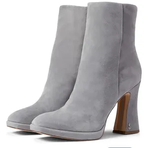 Chic Sam Edelman Jaye Suede Chunky Heel Fashion Boots Womens Size 11 River Rock thumbnail 1