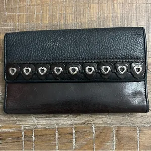 Brighton Vintage Leather Wallet with Silver Tone Hearts and Leather Hearts. thumbnail 10