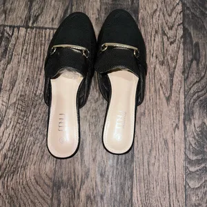 Black Textured Loafers with Gold Accent thumbnail 2