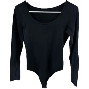 Abercrombie & Fitch Long-Sleeve Bodysuit Scoop Cotton Snap Button Black Small thumbnail 2