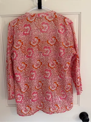 Roberta Roller Rabbit for Piperlime Pink Floral Cotton Tunic Blouse‎ L thumbnail 3