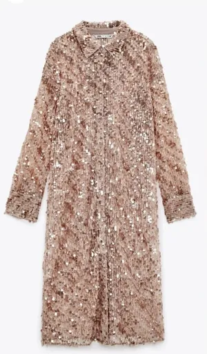 Zara Rose Gold Sequin Midi Dress thumbnail 1