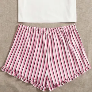 SHEIN Slogan And Stripe Print Pajama Set thumbnail 2