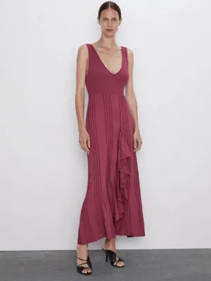 NEW Zara red ruffle maxi sleeveless Dress size medium thumbnail 8