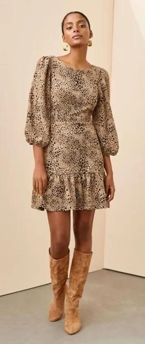 Anthropologie MAEVE Knit Cut-Out Mini Dress Leopard Animal Print Size Party 12 thumbnail 1