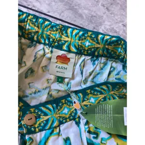 Farm Rio Tropical Tapestry Sand Shorts Teal Yellow Ikat Print Linen Blend S NEW thumbnail 6