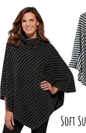 Soft Surroundings OS Poncho Sweater Presley‎ Soft Cozy Stripes Cowl Neck Women’s thumbnail 1