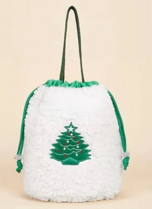 Christmas Tree Sherpa Drawstring Bag White thumbnail 9