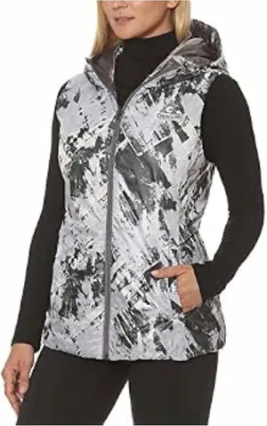NEW Gerry Reversible Packable Down Vest Silver Abstract Geo to Solid Quilted Lg Gray thumbnail 1