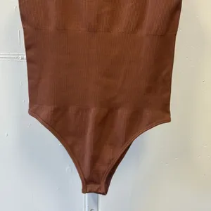 OQQ Ribbed Seamless Bodysuit Brown Sleeveless Crew Neck Thong Snap Large thumbnail 4