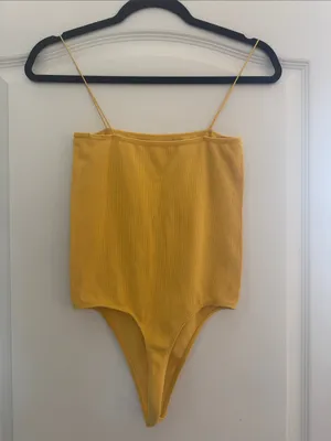 Yellow Ribbed Spaghetti Strap Bodysuit thumbnail 3