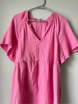 Old Navy Cotton Short Sleeve Split Neck Pink Summer Swing Dress Mini Dress L thumbnail 3
