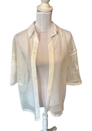 Divided by H&M White Open-Knit Mesh button up Size S NWT thumbnail 1