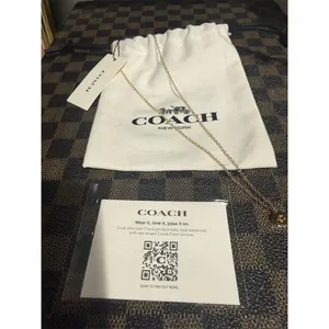 Coach Heart Pendant Necklace Gold Logo Charm w/ Pouch Tag authentic cute gift thumbnail 2