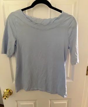Talbots Light Blue Pima Cotton Tee Size Small STAIN thumbnail 1