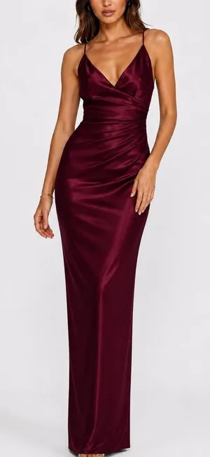 Women's Burgundy Satin Slip Dress Size 2 V Neck Spaghetti Strap Cocktail Prom thumbnail 1