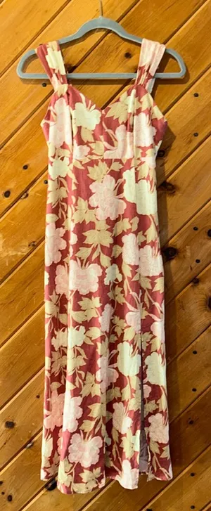 Ryegrass linen blend peasant chic pink floral midi dress NWT thumbnail 1