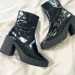 Urban Outfitters (UO) Aria Black Vegan Patent Leather Chunky Heeled Boots US 8 thumbnail 2