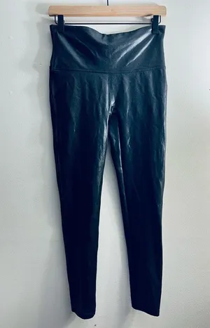 SPANX Metallic Shimmer Liquid Leggings Black Stretch Slimming Shape L thumbnail 1