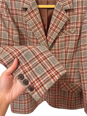 Vintage Pendleton Plaid Wool Blazer 14 S/M Brown Red thumbnail 3