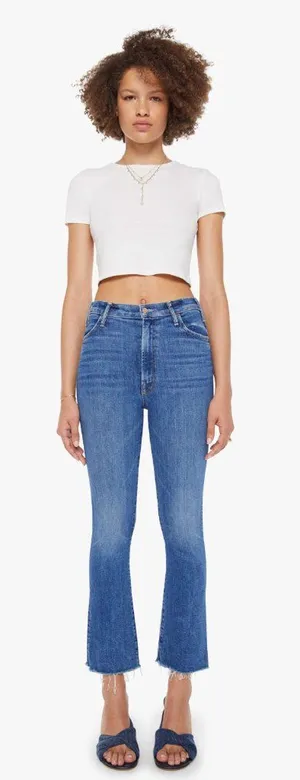 Mother The Hustler Ankle Fray Jeans Raw Hem in Grasping At Straws Blue Womens 30 thumbnail 1
