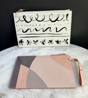 Kate Spade Zip Pouch Set of 2 - Geometric Leather Wristlet & Printed Clutch thumbnail 1