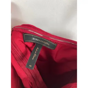 BCBGMaxazria one shoulder deep red satin cocktail dress size 6 thumbnail 3