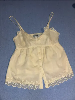 Hollister Cream Sheer Button-Front Lace Trim Camisole thumbnail 1
