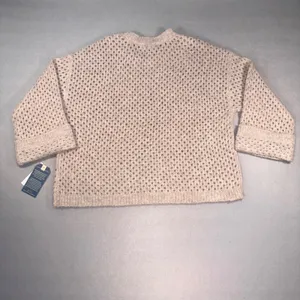 Democracy Womens Large Floral Embroidered Pointelle Knit Sweater Beige thumbnail 2