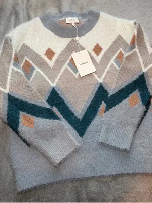 Böhme Rolanda fur sweater in a chevron color block pattern medium NEW thumbnail 1